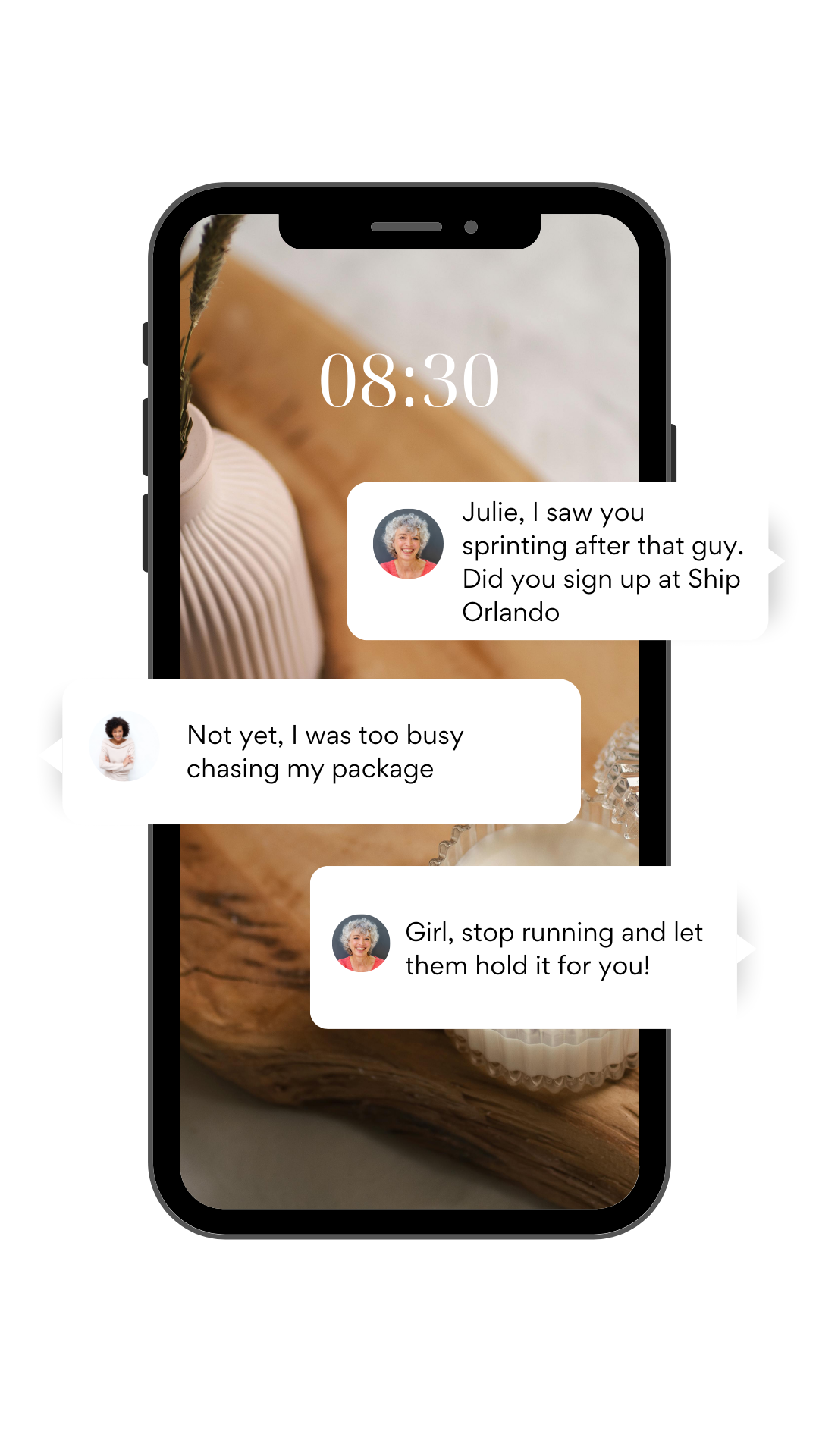 Text conversation about chasing down a delivery driver instead of using The Drop Spot