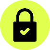 Black padlock with green checkmark on bright green circular background