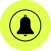 Bell notification icon on bright yellow circular background