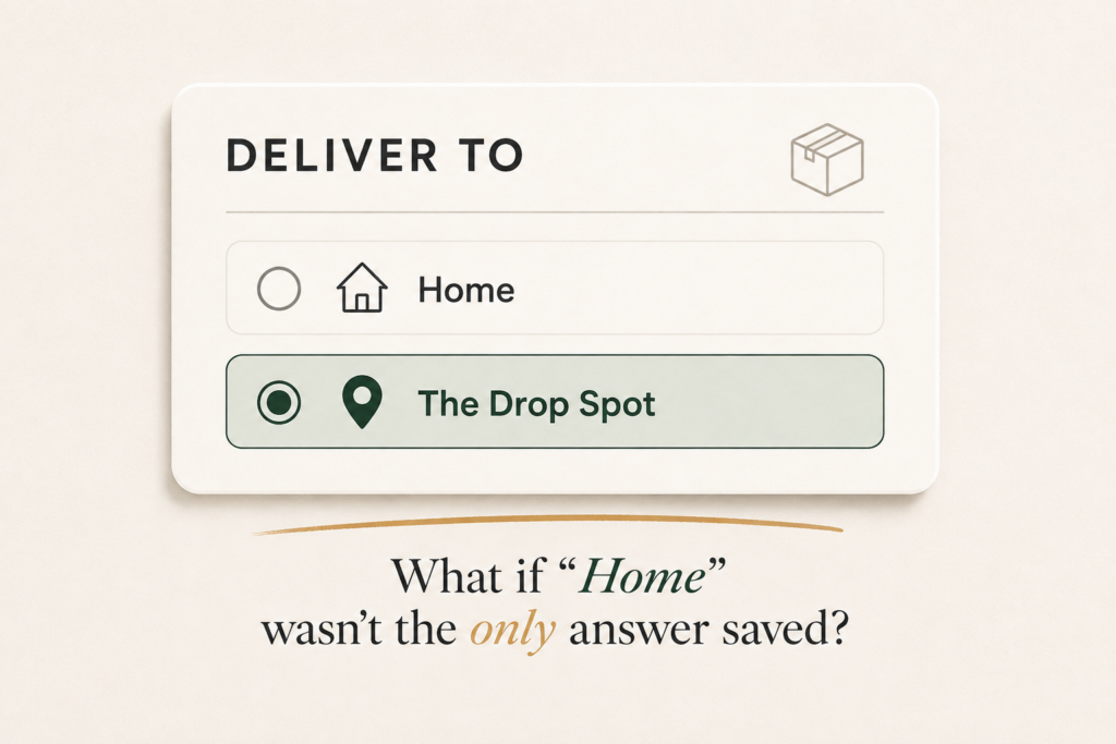 raphic showing Home and The Drop Spot as delivery address options