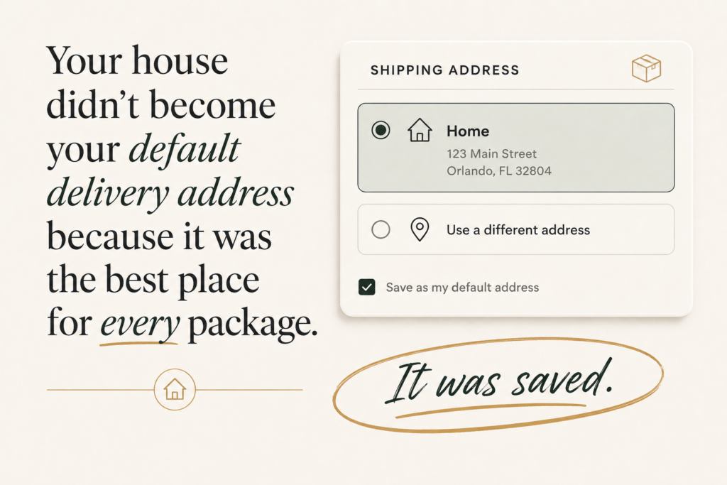 Graphic explaining why your home does not have to be the default delivery address for every package